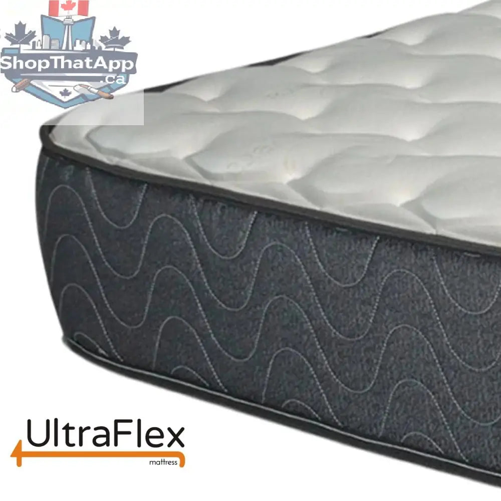 UltraFlex® Infinity Plus mattress corner view showcasing eco-friendly materials and plush, supportive surface for restful sleep.