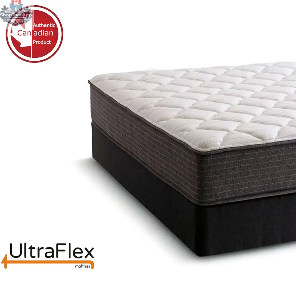 UltraFlex® Aspire mattress with supportive foam, cool gel memory foam, medium-firm feel, pressure relief, waterproof protector, made in Canada.