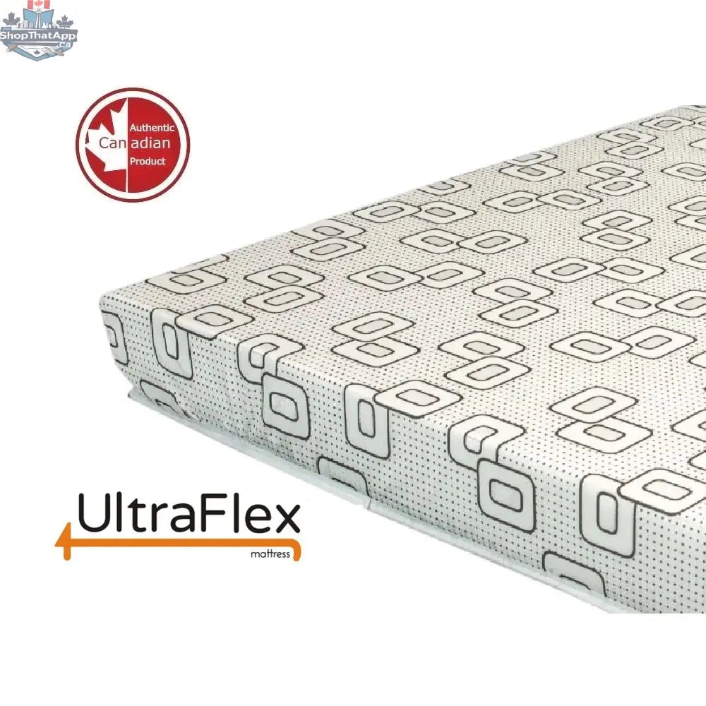 UltraFlex Divine Mattress set with double-sided medium foam mattress and boxspring, featuring a corner view of the Canadian-made bed.
