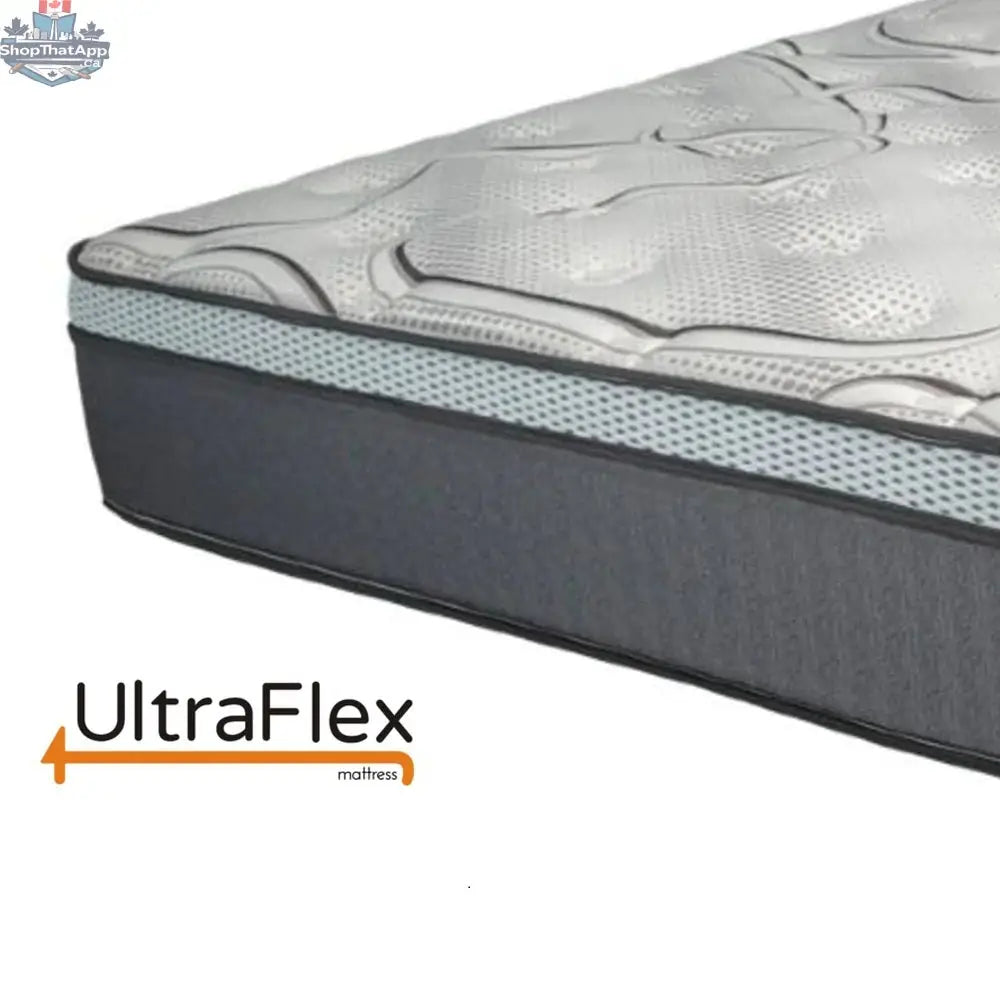 UltraFlex Fantasy mattress with foam encased Eurotop and pocket coil design, shown from a corner view. Made in Canada.