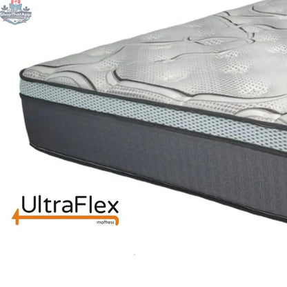UltraFlex Fantasy mattress with foam encased Eurotop and pocket coil design, shown from a corner view. Made in Canada.