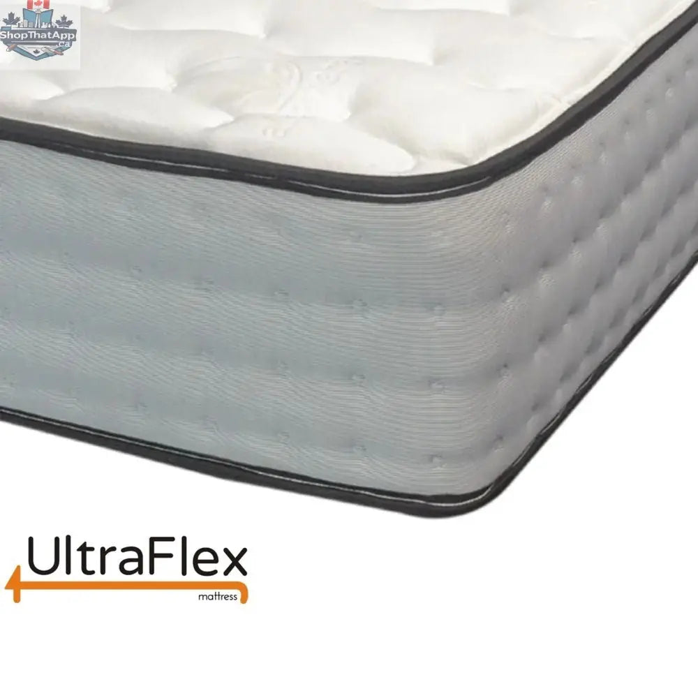 UltraFlex® Hybrid Mattress with orthopedic pocket coils and foam encasing, shown with waterproof protector in a cozy bedroom setting.