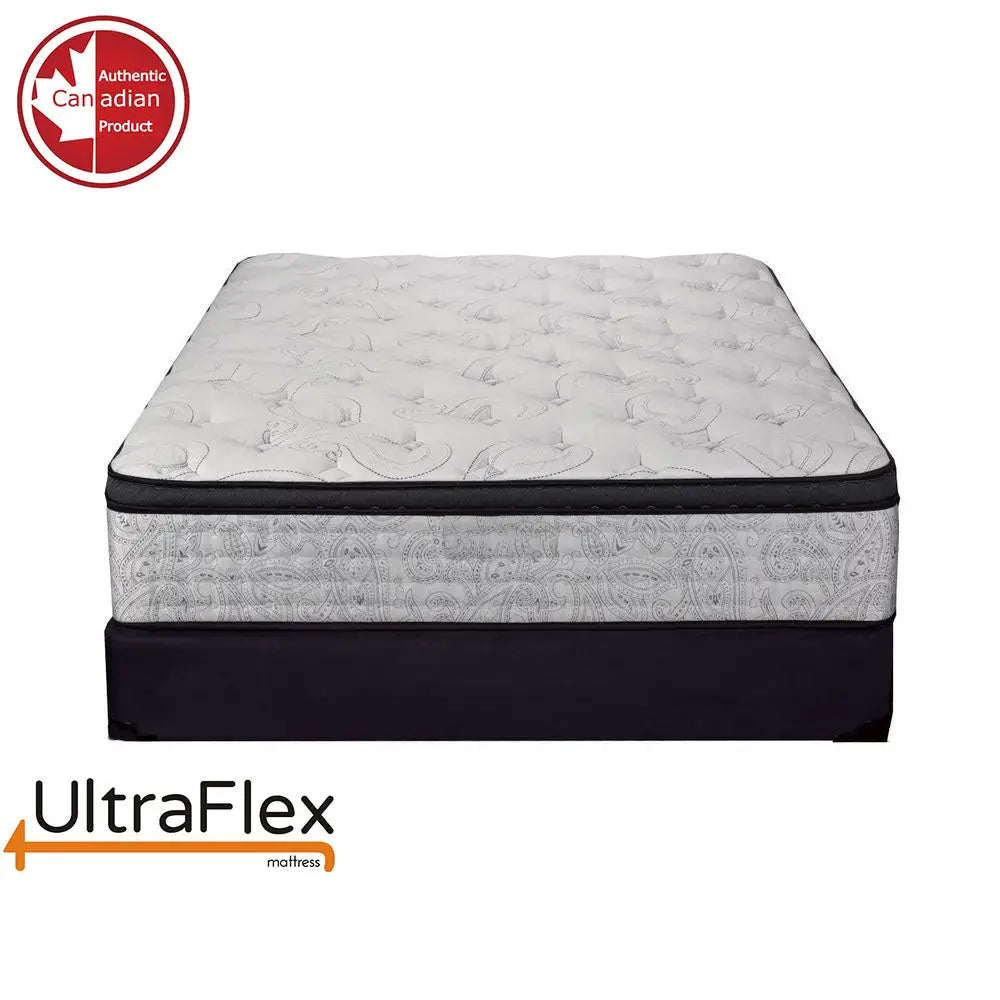 UltraFlex® OASIS 12” hybrid orthopedic mattress with pressure-relieving foam, pocket coil support, and eco-friendly materials.