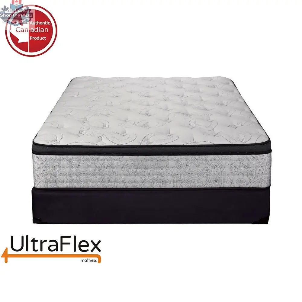UltraFlex Mattress Oasis 12” hybrid set with orthopedic eurotop, pocket coils, high-density foam, pressure relief, eco-friendly, made in Canada.