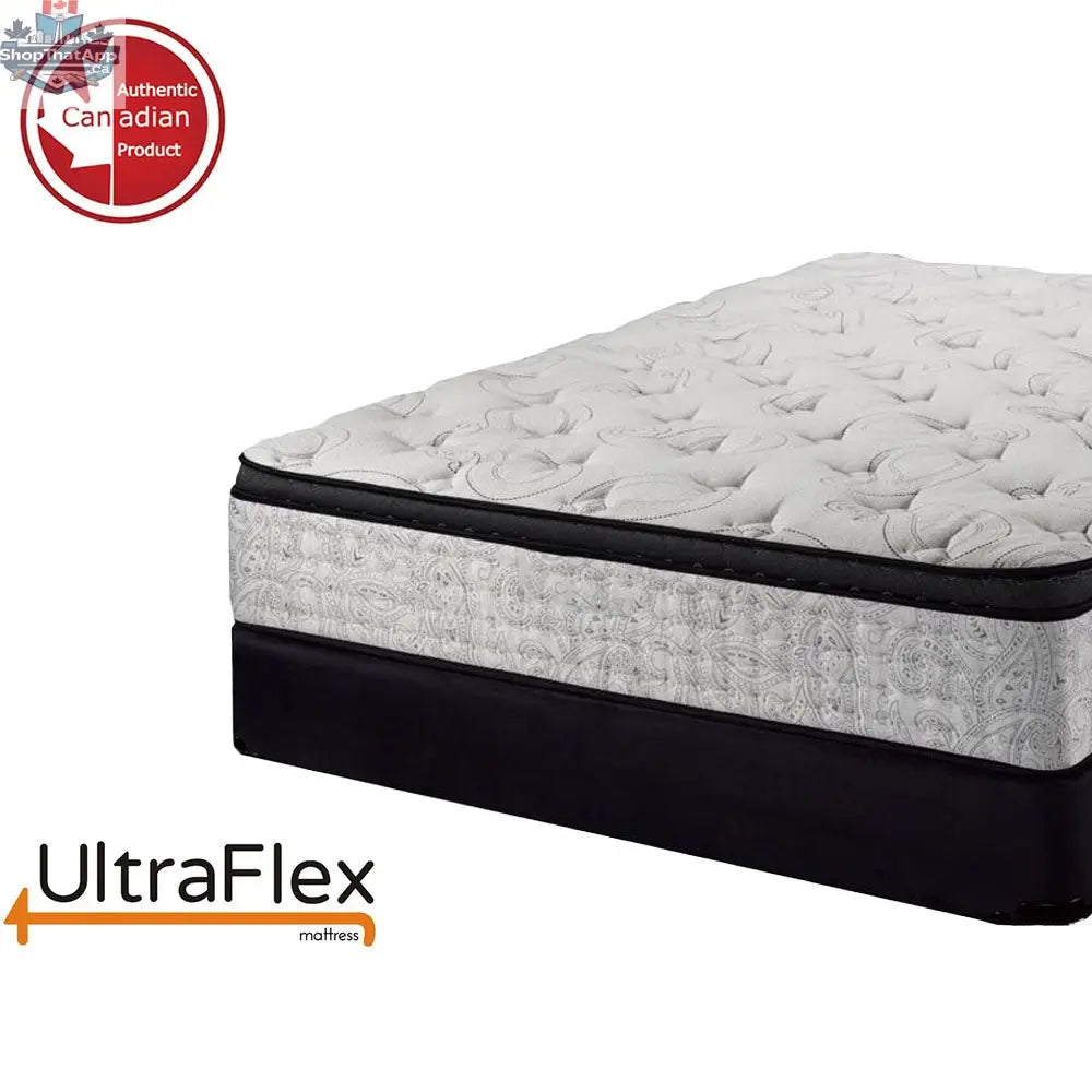 UltraFlex® Oasis hybrid mattress and boxspring set with orthopedic eurotop, spinal care pocket coils, and pressure-relieving comfort foam.