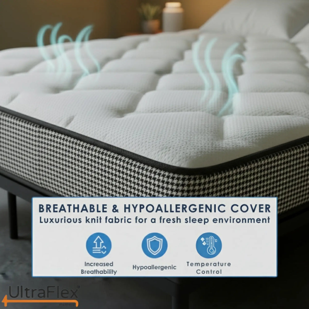UltraFlex® DreamWeaver medium firm hybrid mattress with orthopedic support, cooling gel foam, and breathable comfort.
