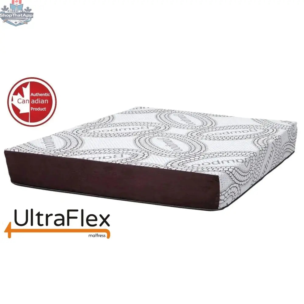 UltraFlex Serenity mattress with smart gel-infused memory foam and waterproof protector, eco-friendly, made in Canada.