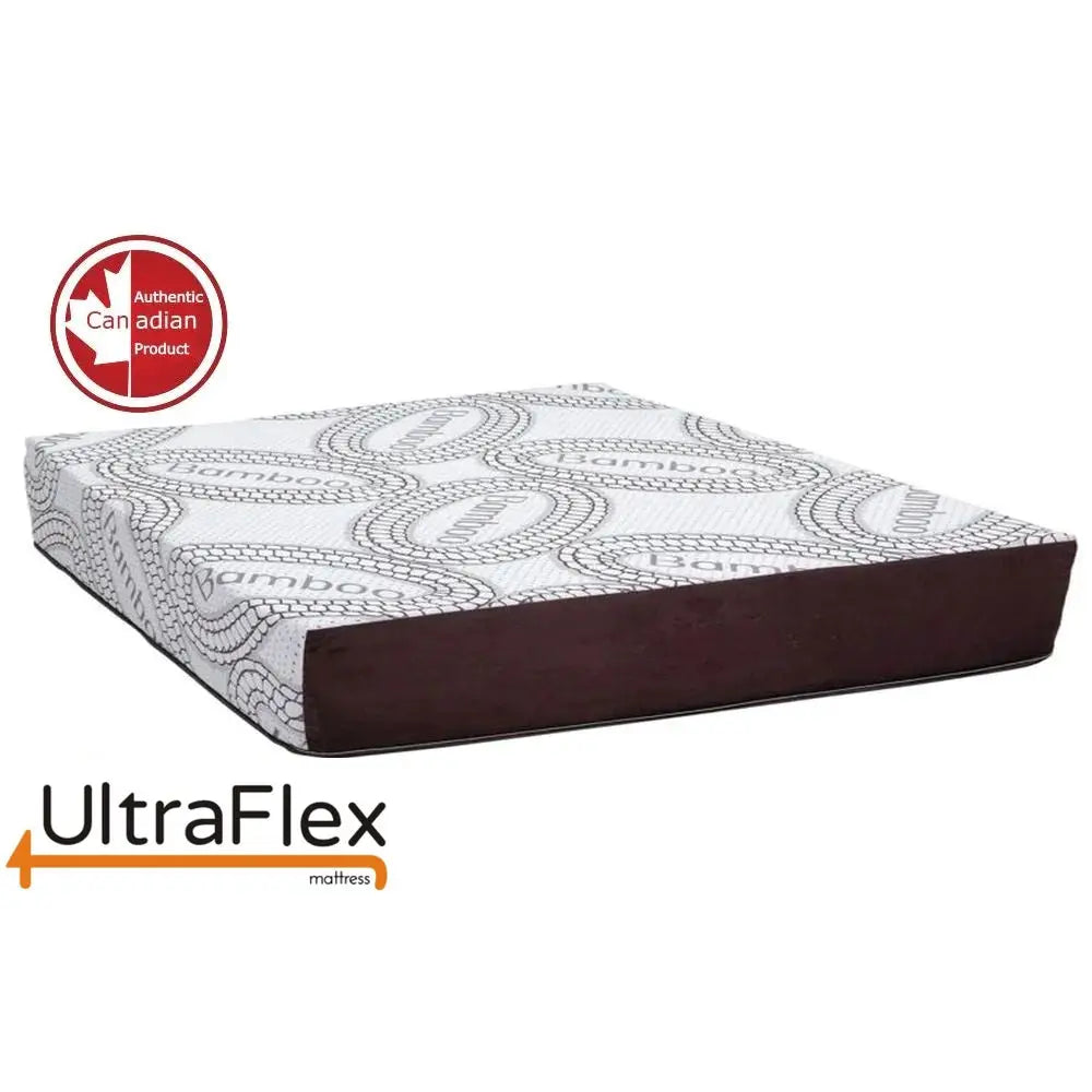 UltraFlex Serenity mattress with smart gel-infused memory foam, eco-friendly design, waterproof protector, made in Canada.