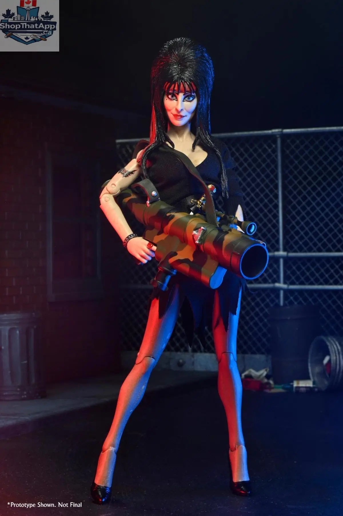 8-inch Elvira action figure by Toy Snowman, clothed commando style, detailed collectible toy from the Elvira series.