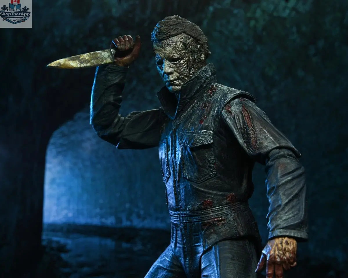 Toy Snowman Halloween Ends Michael Myers collectible action figure with detailed costume and mask, perfect for horror fans.