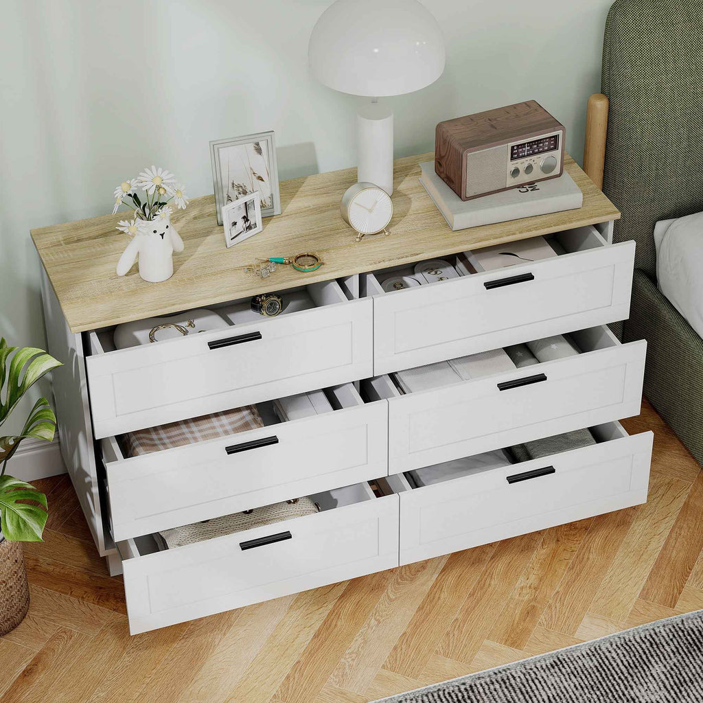 Martha 47" Wide Modern Dresser with 6 Drawers for Bedroom, Living Room and Entryway-White