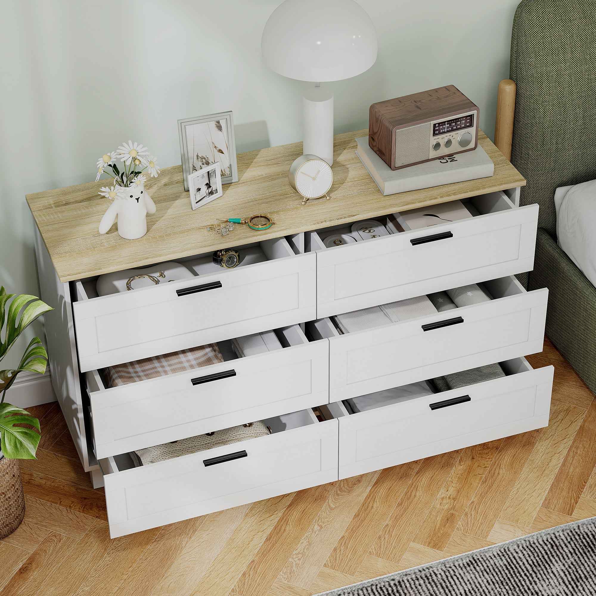 Martha 47" Wide Modern Dresser with 6 Drawers for Bedroom, Living Room and Entryway-White