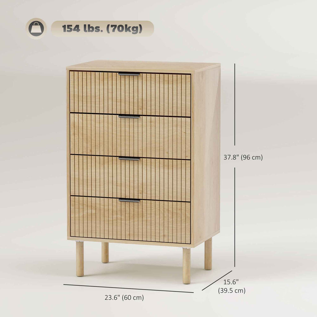 Jesse Chest of Drawers with Fluted Panels and Solid Wood Legs-Oak