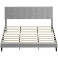 Harper King Size Platform Bed Frame with Upholstered Headboard-Grey