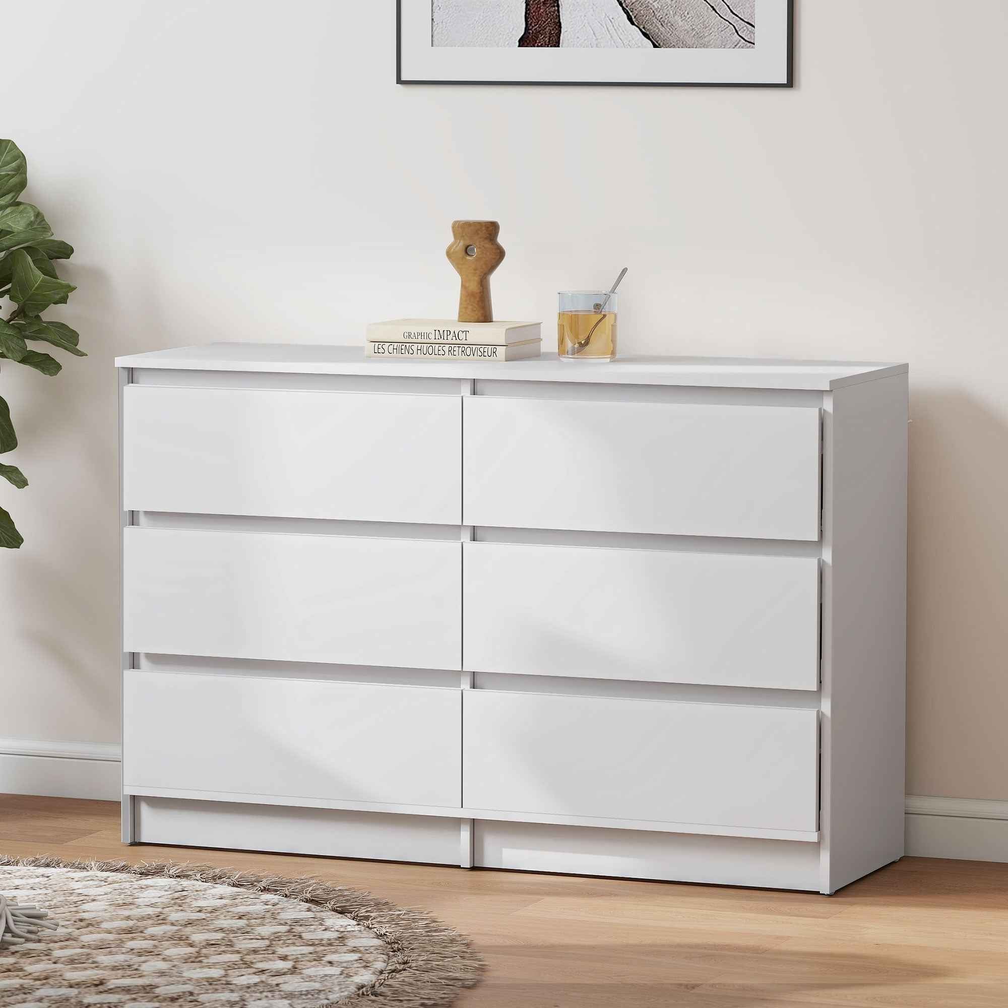River 6 Drawer Dresser for Bedroom, Living Room or Hallway-White