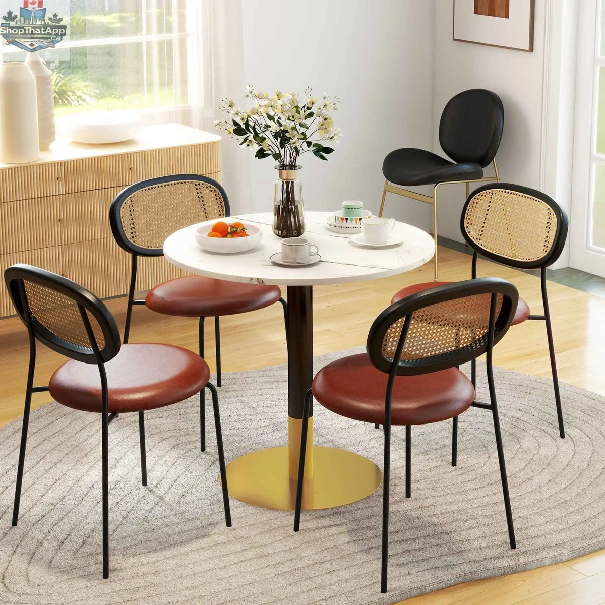 SLOTH Nation Rene round modern dining table with faux marble top, perfect for small spaces in white, home furnishings kitchen and dining