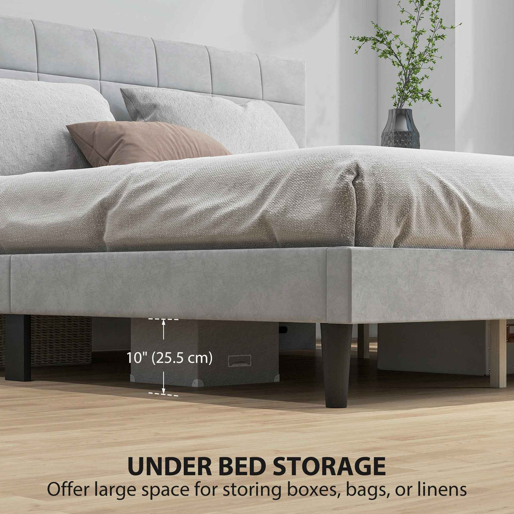Harper King Size Platform Bed Frame with Upholstered Headboard-Grey