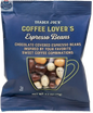 Vancou-Vert Trading Ltd. Trader Joe's espresso coffee beans in 71g package, showing dark roasted beans ready for brewing.