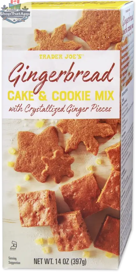 Vancou-Vert Trading Ltd. Trader Joe's Gingerbread Mix for cake and cookies, 397g, with gingerbread pieces and baking instructions visible