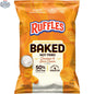 Baked Ruffles Cheddar Sour Cream chips in a 6.25 oz bag, featuring crispy, cheddar-flavored potato chips with less fat.