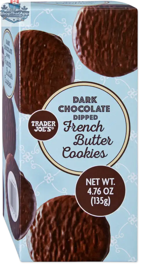 Dark chocolate-dipped French butter cookies in a 135g package by Vancou-Vert Trading Ltd., perfect for a sweet treat.