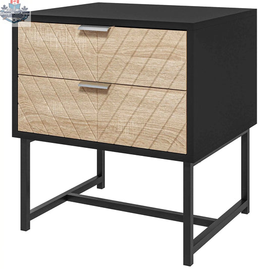 Modern black and oak bedside table with drawers and steel legs, bedroom furniture by SLOTH Nation