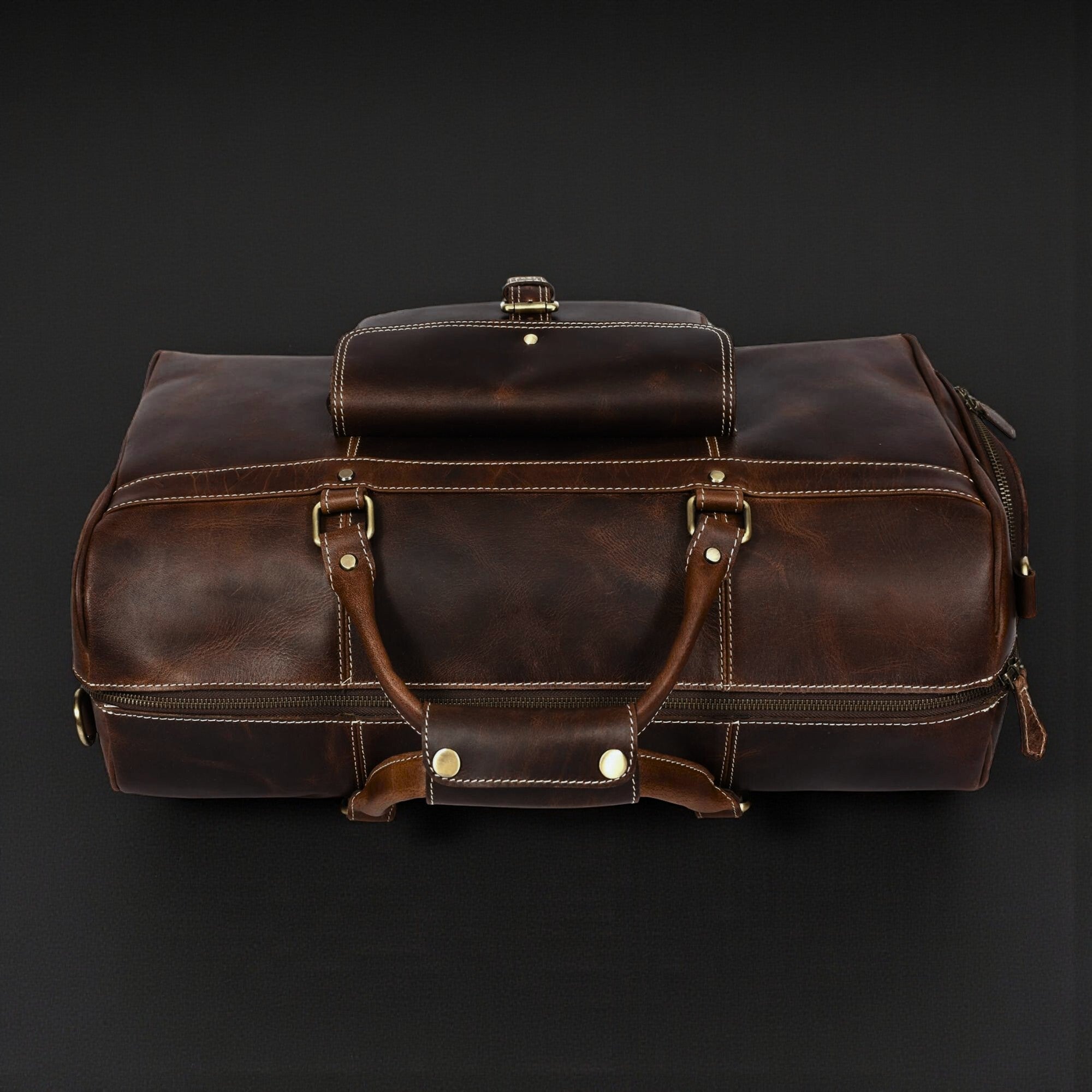 The Voyager Duffle - Brown Full-Grain Distressed Leather Duffle Bag - Www.Shopthatapp.ca