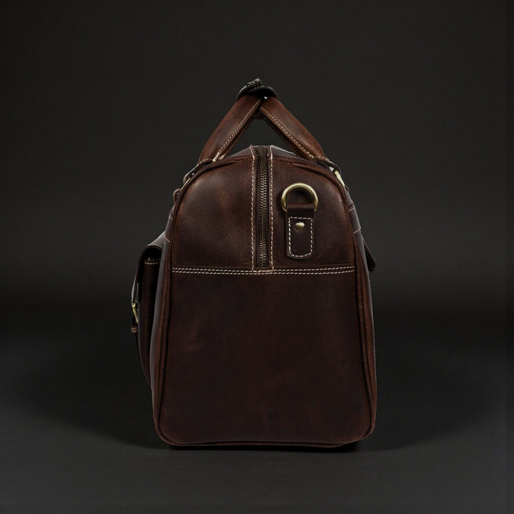 The Voyager Duffle - Brown Full-Grain Distressed Leather Duffle Bag - Www.Shopthatapp.ca