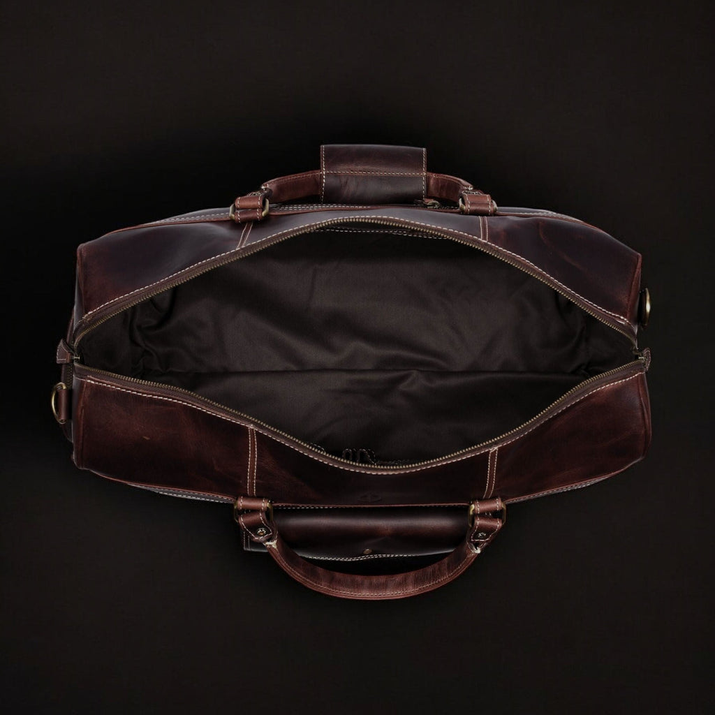 The Voyager Duffle - Brown Full-Grain Distressed Leather Duffle Bag - Www.Shopthatapp.ca