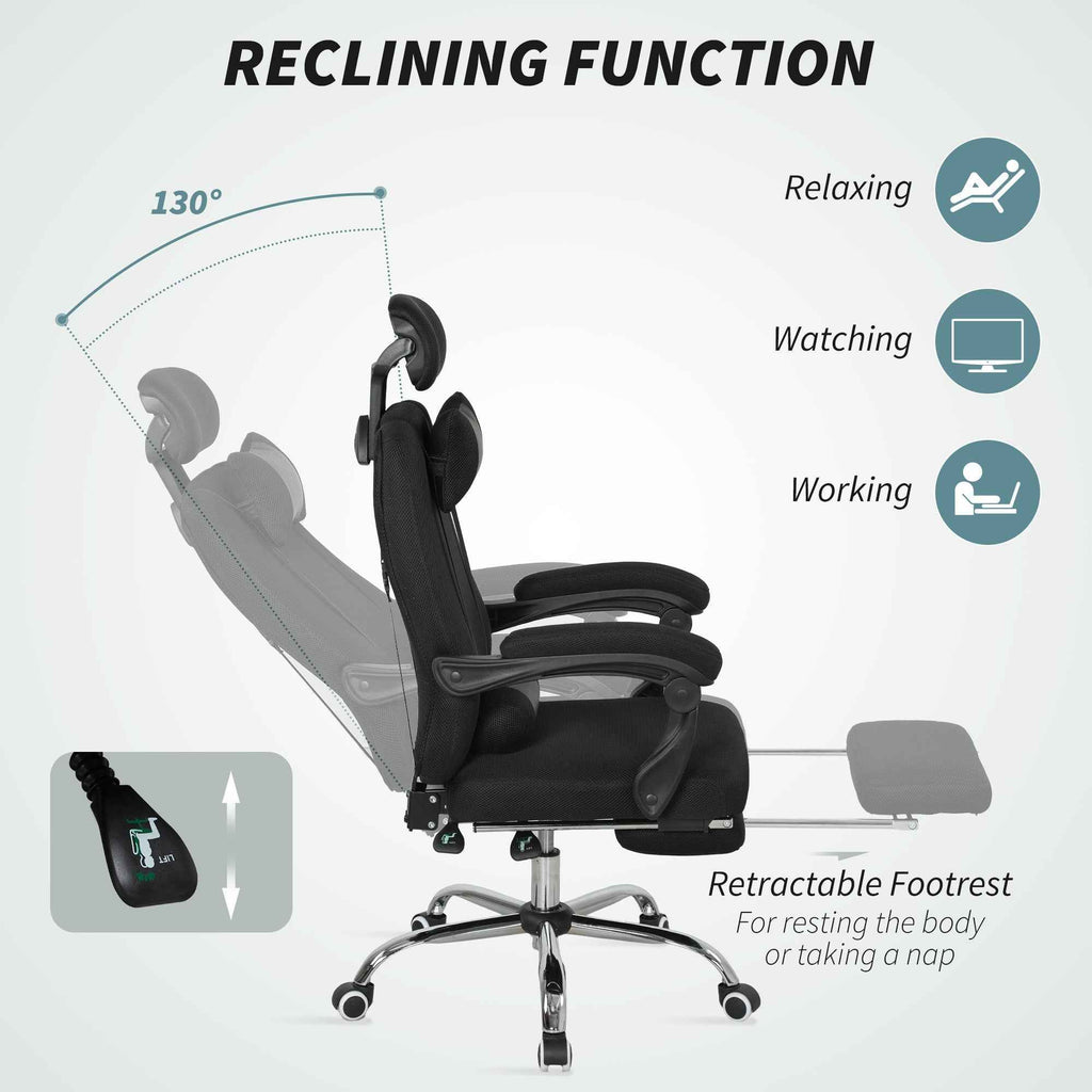 Brady Ergonomic Executive High Back Office Chair with Footrest and Lumbar Support-Black