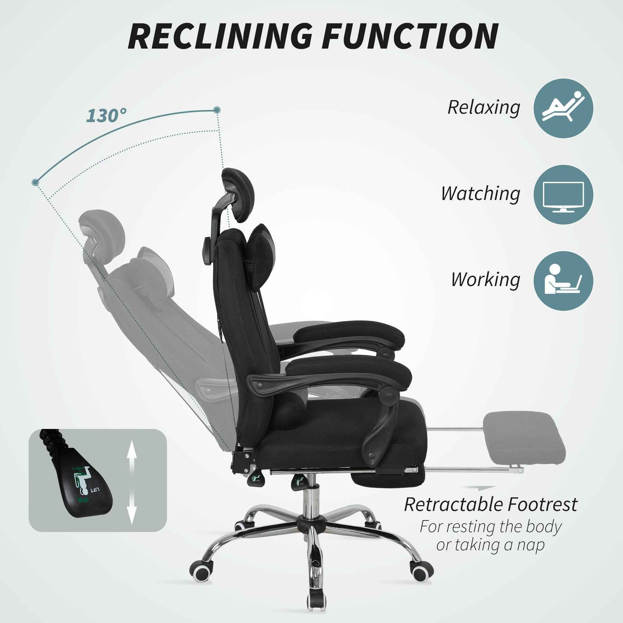 Brady Ergonomic Executive High Back Office Chair with Footrest and Lumbar Support-Black