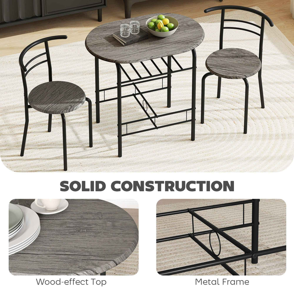 Foden 3-Piece Dining Set with Shelf, for Small Spaces-Dark Grey