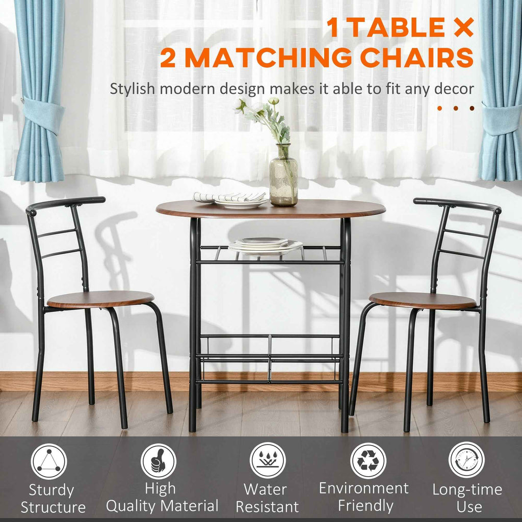 Foden 3-Piece Dining Set with Shelf, for Small Spaces-Natural Brown