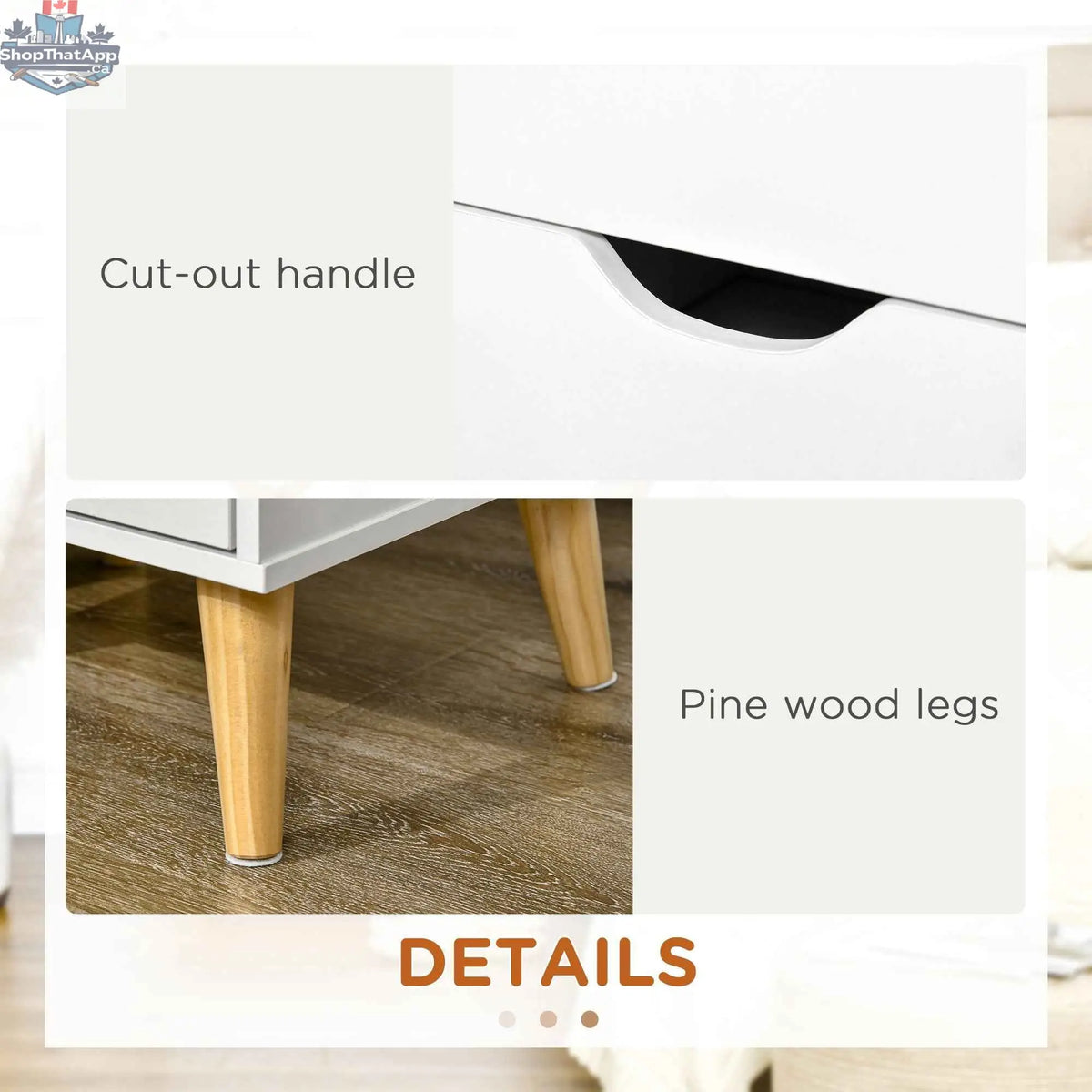 White Jesse nightstand by SLOTH Nation with two drawers and pine wood legs, perfect for modern bedroom furniture.