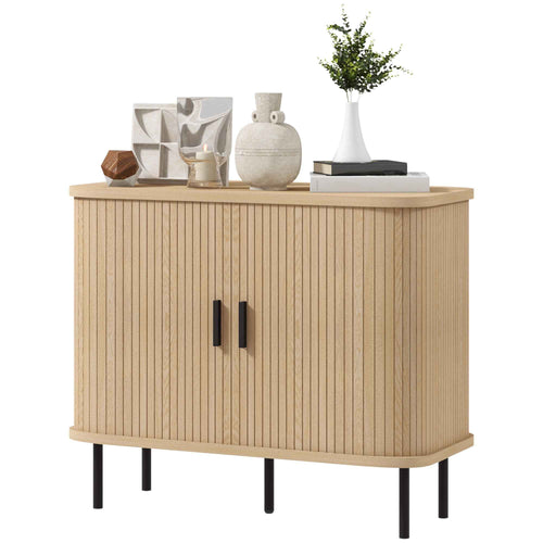 Aspen 35.4" Sideboard Buffet Cabinet with Slatted Tambour Doors-Oak