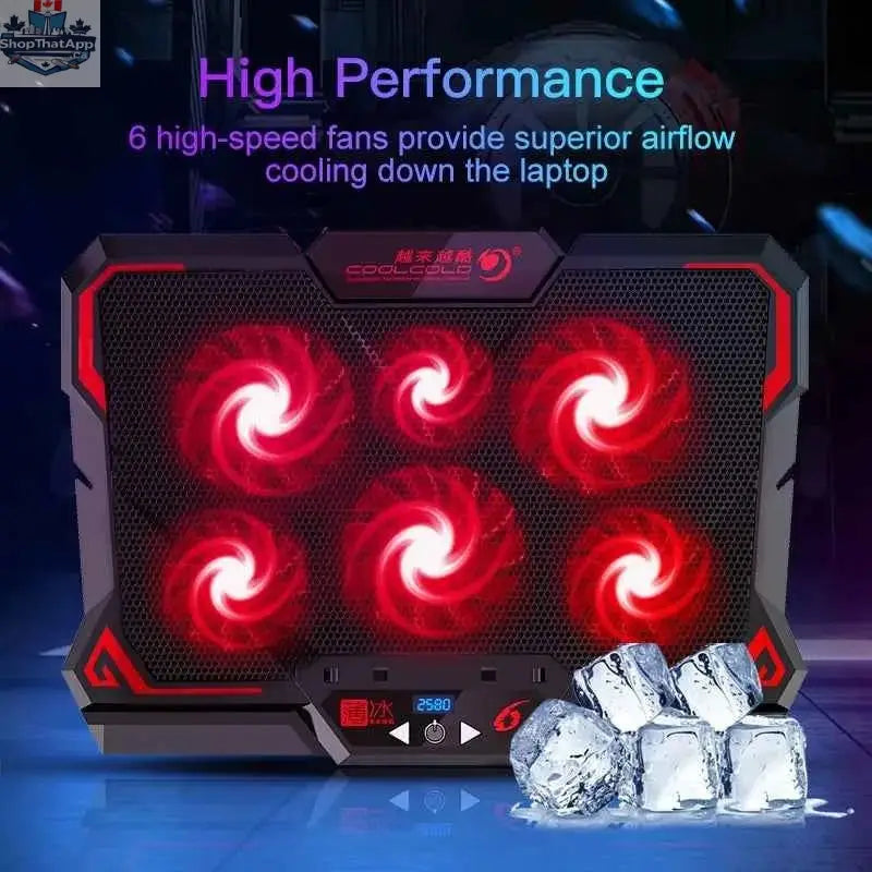 777tech 17-inch gaming laptop cooler with adjustable fan and ventilation to improve cooling and performance.