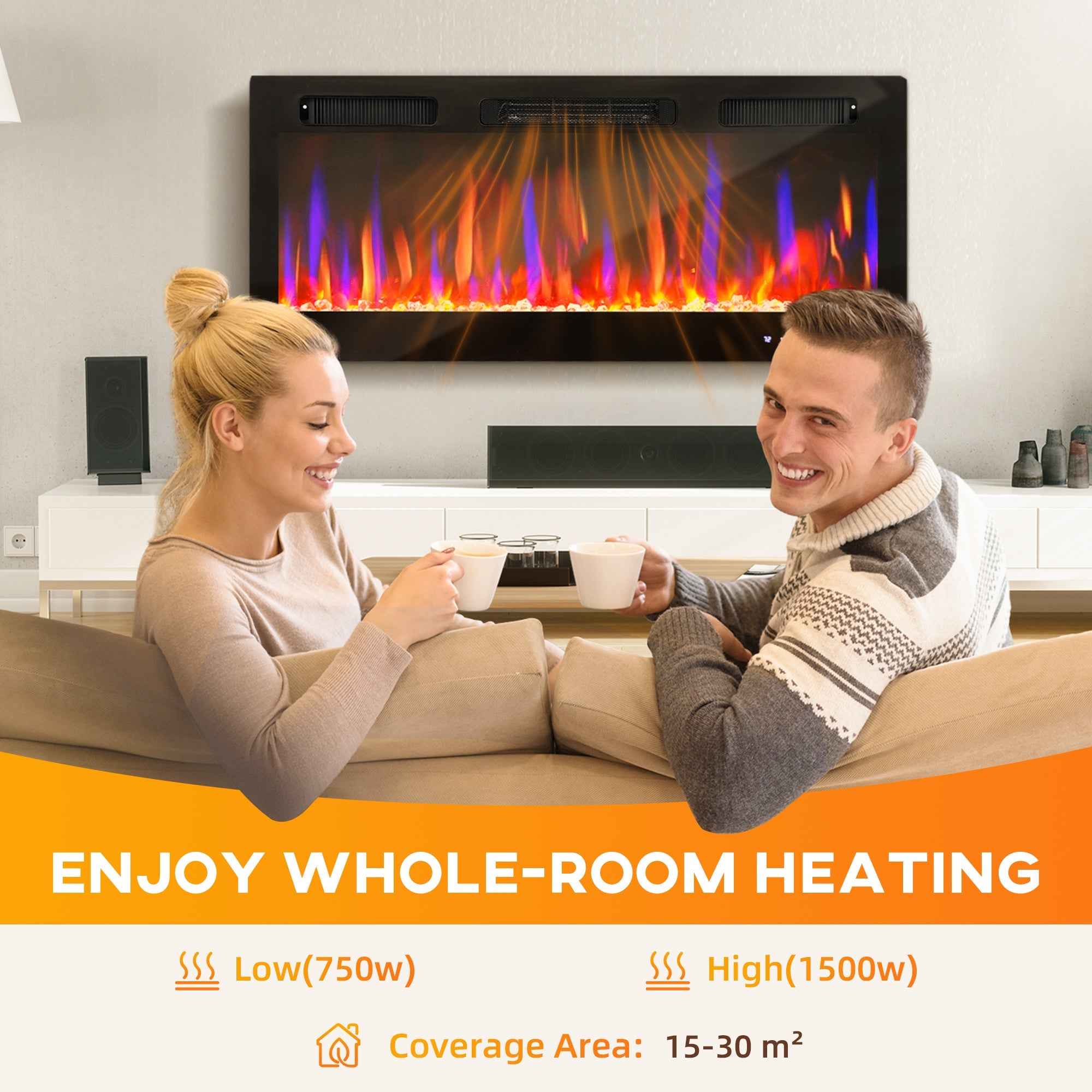 Marley 42" Thin Electric Freestanding/Wall Mounted Electric Fireplace Heater with Eco Mode