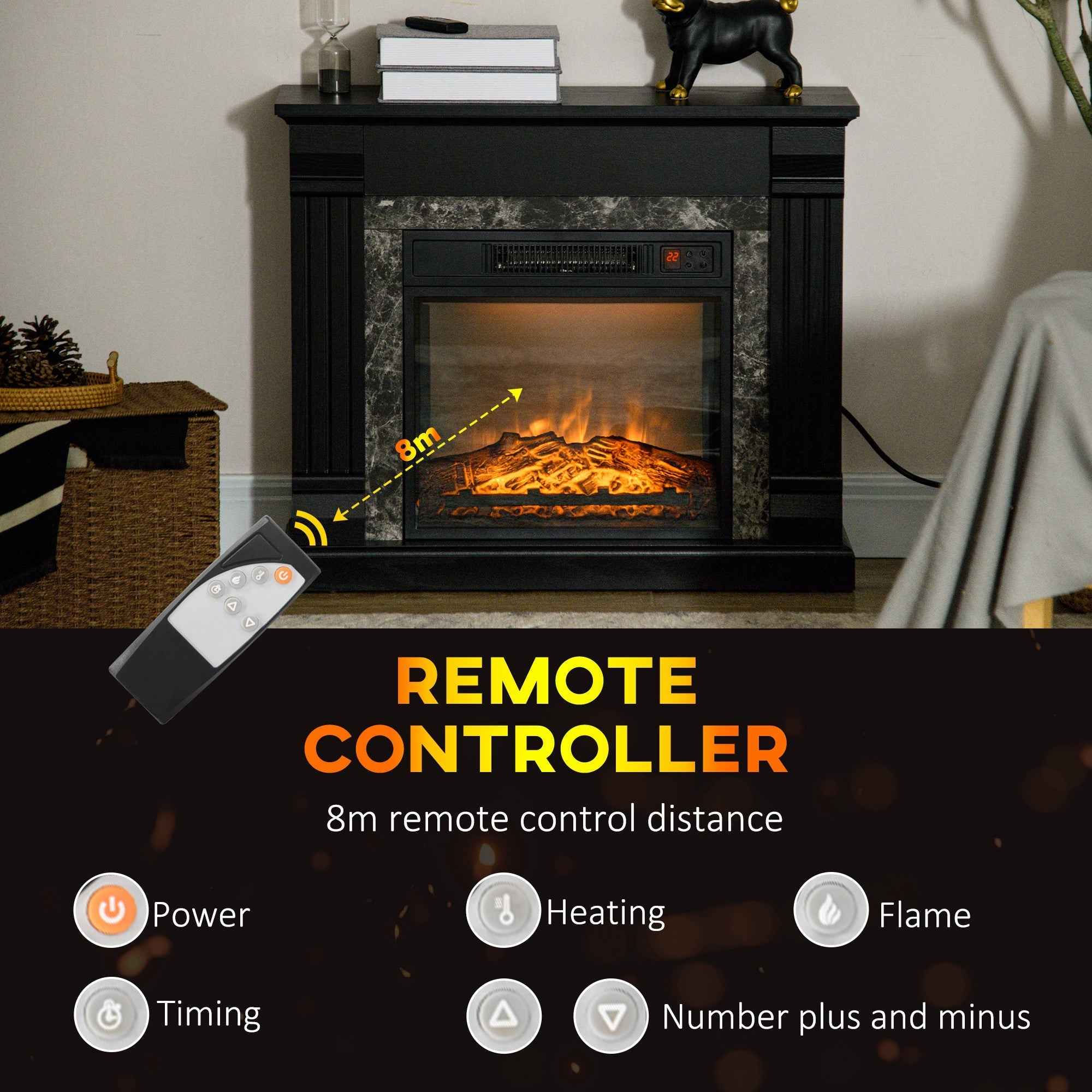 Easton Electric Mantel Wood Surround Freestanding Fireplace Heater with Overheating Protection-Black