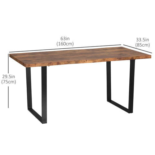 Ashton 63" Dining Table with Wave-edged Tabletop and Steel Legs-Rustic Brown