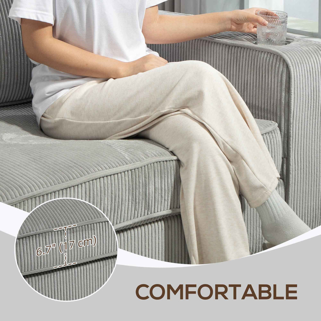 Laura Upholstered Sofa with Cup Holders-Light Grey