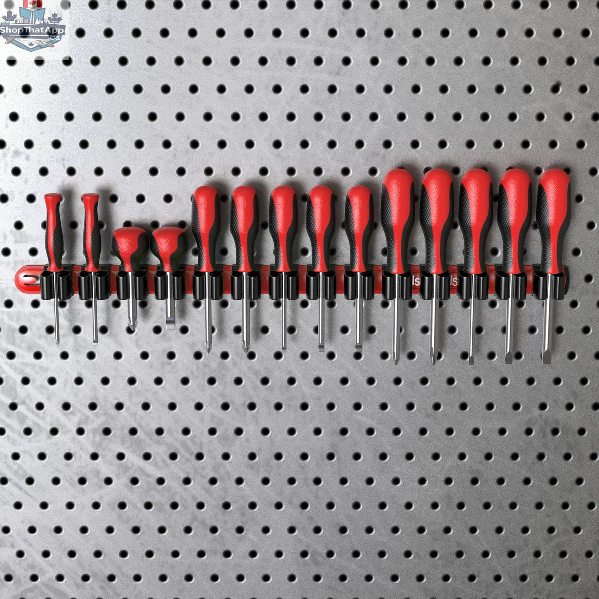 Olsa Tools Canada wall mount screwdriver organizer holder with multiple slots for organized tool storage on a wall