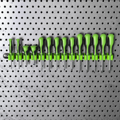 Olsa Tools Canada wall mount screwdriver organizer with multiple slots for organized tool storage on a wall.