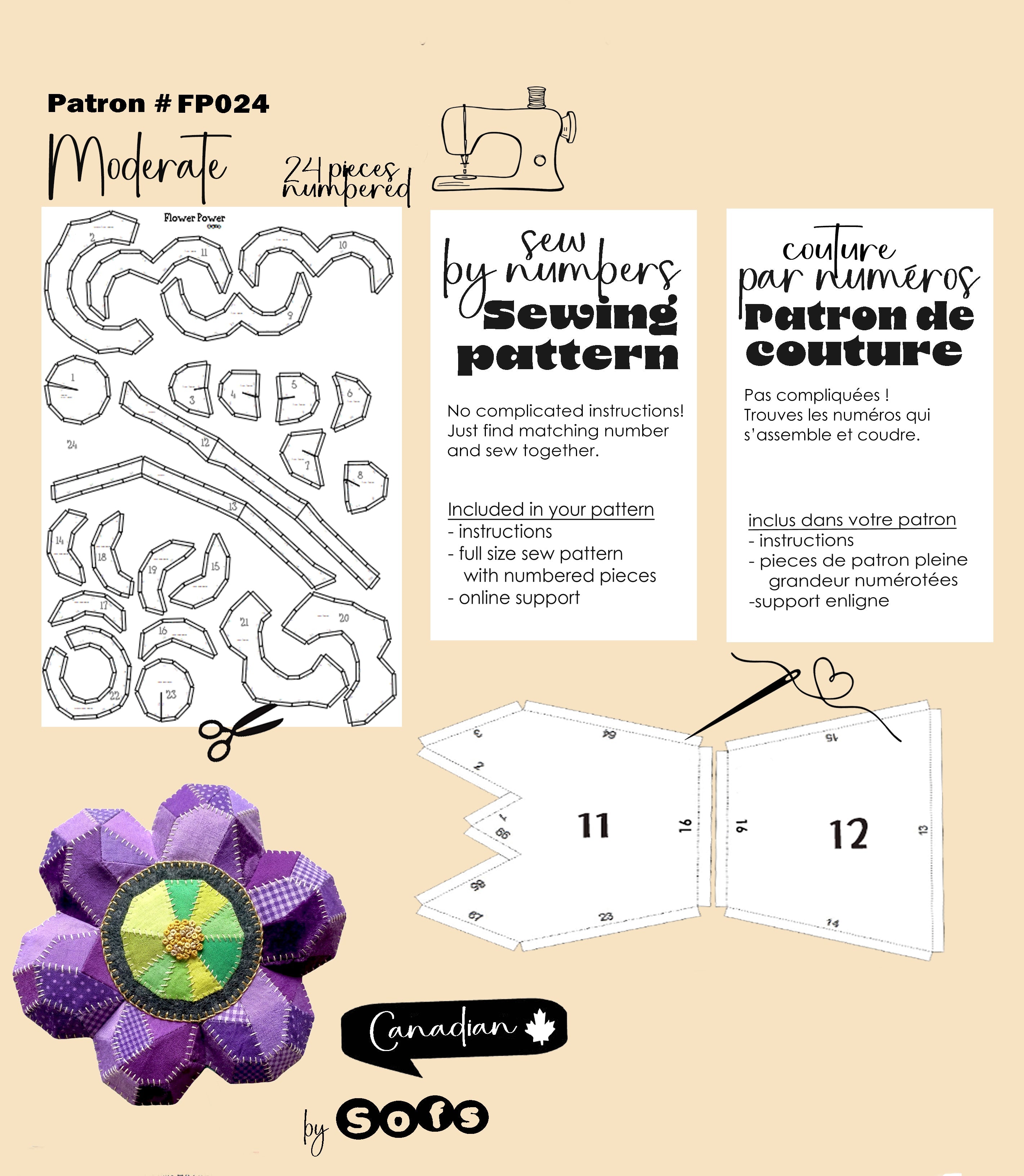 Sewing Patterns Flower power– Sew by Numbers Plush Pattern - Made in Canada - Www.Shopthatapp.ca