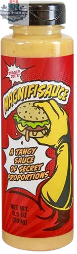 Vancou-Vert Trading Ltd. Trader Joe's Magnifisauce! 269g bottle of savory food and beverage condiment on a kitchen countertop.