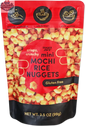 Trader Joe's Mini Mochi Nuggets rice snacks by Vancou-Vert Trading Ltd. in a clear bowl showing chewy, golden mochi bites.