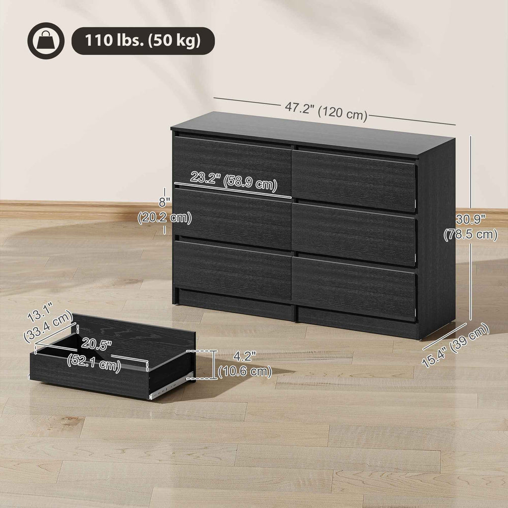 River 6 Drawer Dresser for Bedroom, Living Room or Hallway-Black