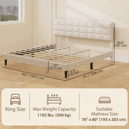 Cream white Harper king size bed frame with an upholstered headboard, stylish bedroom furniture by SLOTH Nation.