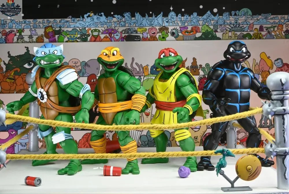 Teenage Mutant Ninja Turtles action figures four-pack from Toy Snowman, featuring classic turtle characters in dynamic poses.