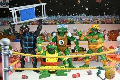 Teenage Mutant Ninja Turtles four-pack action figures by Toy Snowman, featuring wrestling-themed Turtle collectables from Archie Comics.