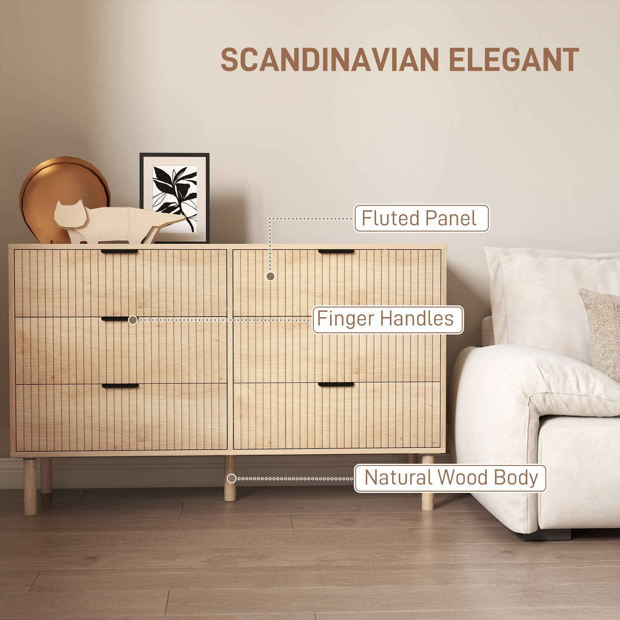 Jesse 6 Drawer Dresser with Fluted Panels-Oak